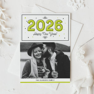 Green Geometric Typography Photo Happy New Year Holiday Card