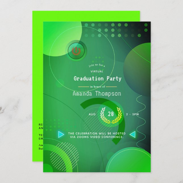 Green Geometric Virtual Graduation Party Invitation (Front/Back)