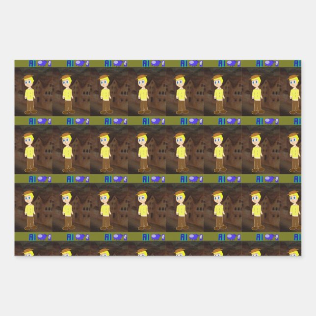 Green Geometric Wrapping Paper Flat Sheet Set of 3 (Front 3)