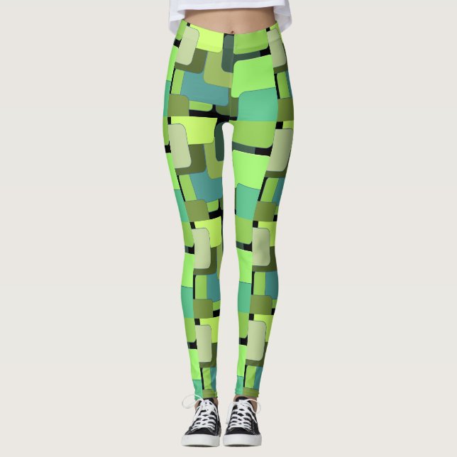Green  Geometrical Abstract Shape Leggings (Front)