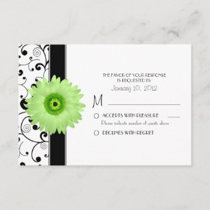 Green Gerbera Daisy with Black Scroll Design RSVP Card