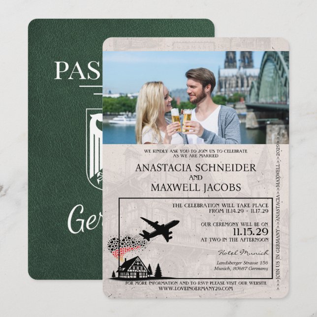 Green Germany Passport Wedding Invitation (Front/Back)