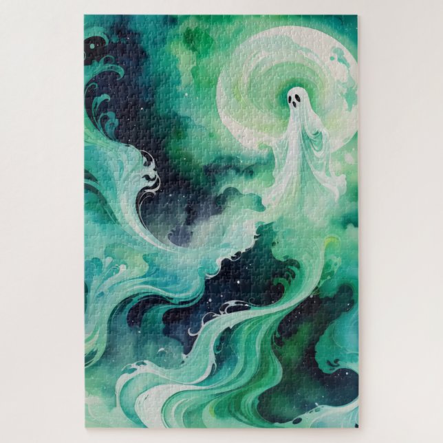 Green Ghostly Figure with Moon Jigsaw Puzzle (Vertical)