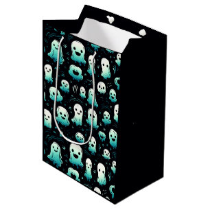 Green Ghosts Cute Adorable Modern Black Halloween Medium Gift Bag