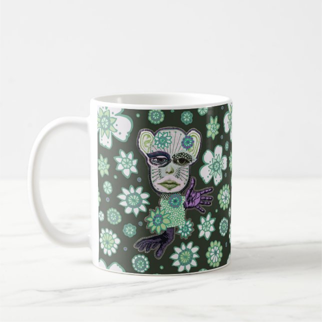 Green Giant Drollery Floral by Natalie Schorr Coffee Mug (Left)