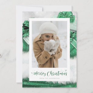 Green Gift Hand-Lettered Photo Christmas Cards