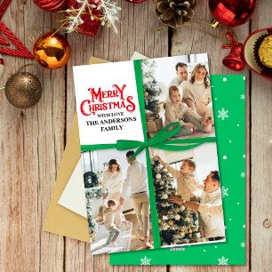 Green Gift Wrapped Family Photo collage Christmas Holiday Card