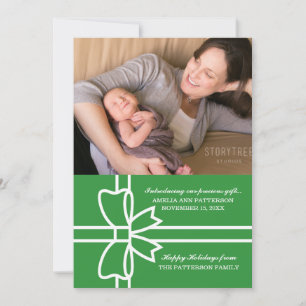 Green Gifted Holiday Photo Flat Card