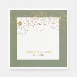Green Gilded Gold Flowers Napkin
