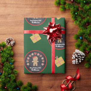 Green Gingerbread Cookie Chalkboard Script Name Wrapping Paper