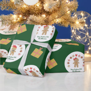 Green Gingerbread Cookie Custom Name Script Fun Wrapping Paper