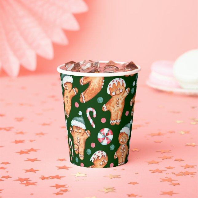 green gingerbread man holiday paper cup set (Insitu)