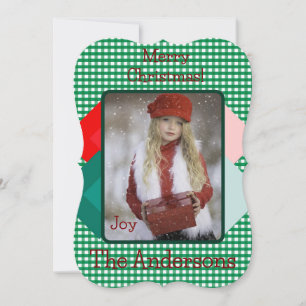 Green Gingham and Red Triangles Add Photo Holiday Card
