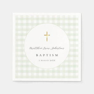 Green Gingham Baby Baptism Paper Napkin