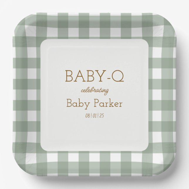Green Gingham Baby-Q Square Plate 2 (Front)