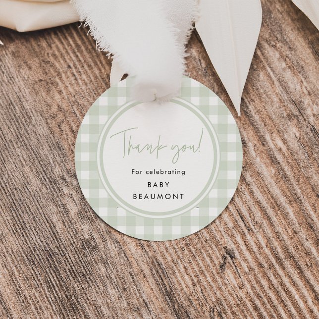 Green Gingham Baby Shower Favor Tag (Creator Uploaded)