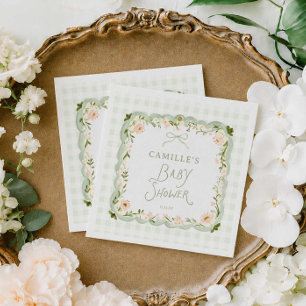 Green Gingham Baby Shower Napkins