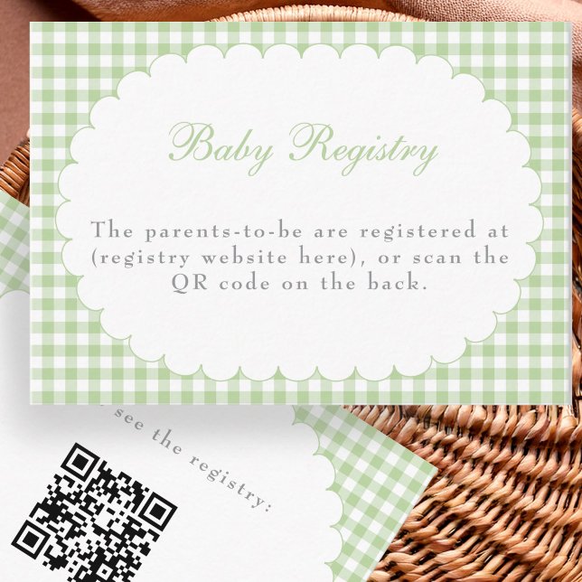 Green Gingham Baby Shower Registry QR Code Card (Creator Uploaded)