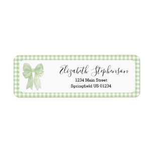 Green Gingham Bow Girly Return Address