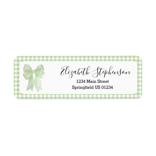 Green Gingham Bow Girly Return Address (Front)