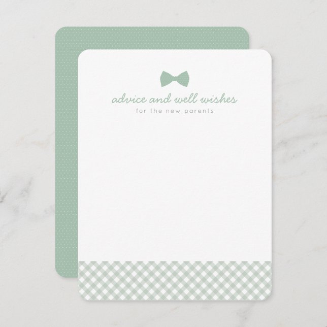 Green gingham bow tie cute baby shower advice card (Front/Back)