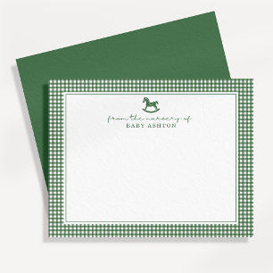 Green Gingham Boy Personalised Nursery Note Card