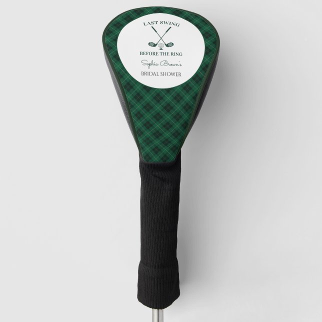 Green Gingham Bridal Shower Golf Head Cover (Front)