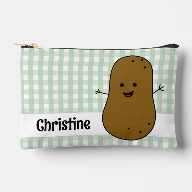 Green Gingham Brown Potato Custom Accessory Pouch (Front)