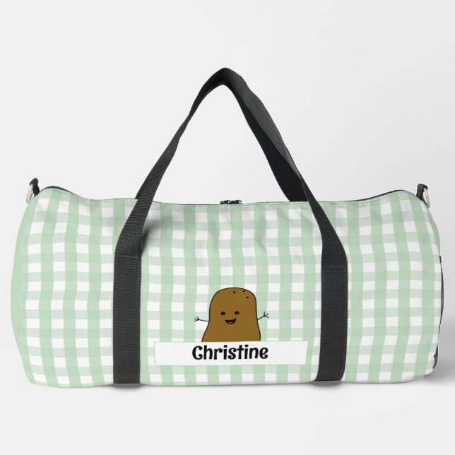 Green Gingham Brown Potato Custom Duffle Bag (Front)