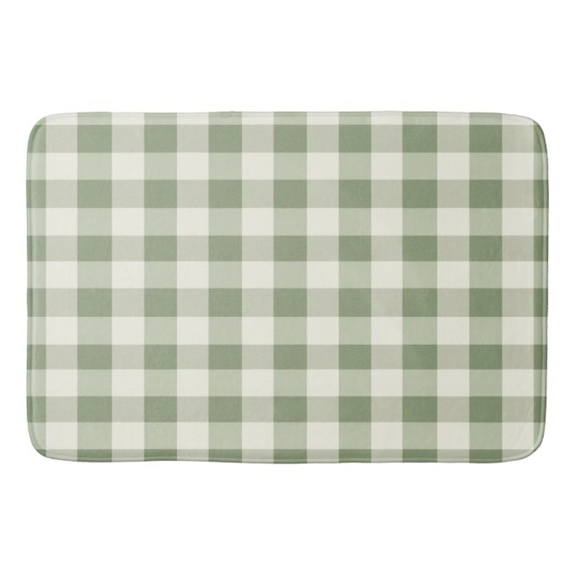 Green Gingham Buffalo Check Plaid Bath Mat (Front)