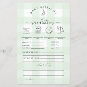 Green Gingham Bunny Baby Predictions Game