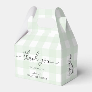 Green Gingham Bunny Birthday Thank You Favor Box