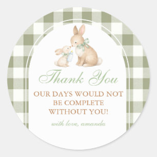 Green Gingham Bunny Spring Easter Baby Shower Classic Round Sticker