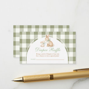 Green Gingham Bunny Spring Easter Diaper Raffle Enclosure Card