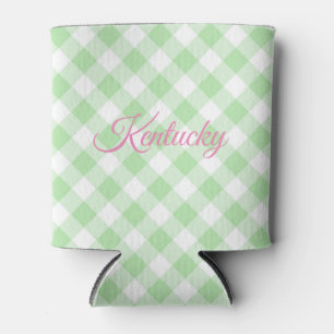 Green gingham  can cooler