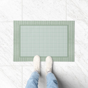 Green Gingham Check and Stripes Kitchen Doormat