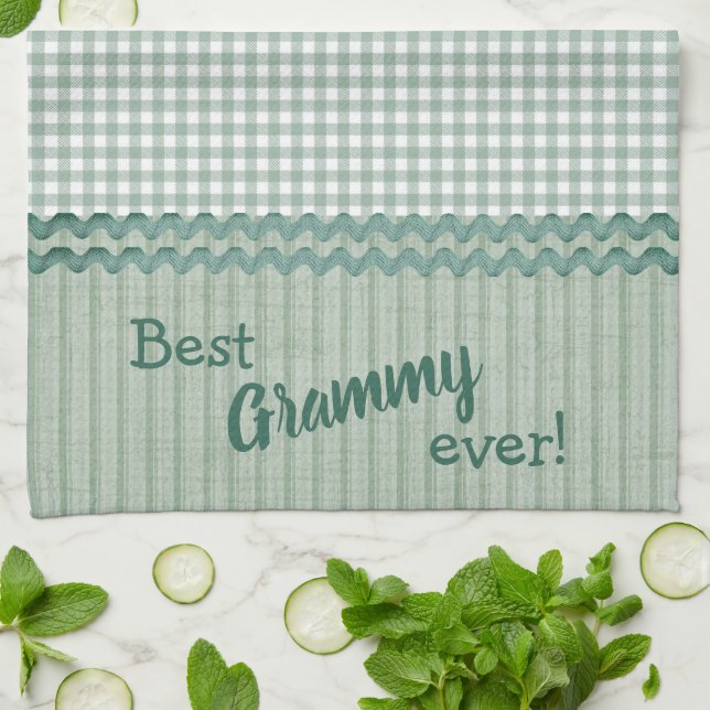 Green Gingham Check and Stripes Kitchen Towels (Folded)