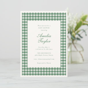 Green Gingham Check Classic Preppy Baby Shower Invitation
