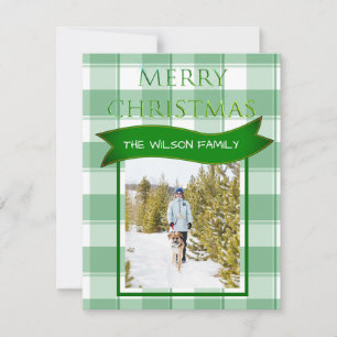 Green Gingham Check Country Christmas Photo  Holid Holiday Card