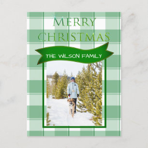 Green Gingham Check Country Xmas Photo Postcard