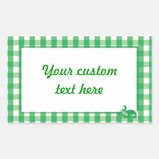 Green Gingham Check Pattern Rectangular Sticker (Front)