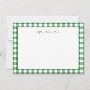 Green Gingham Check Personalised Flat Card