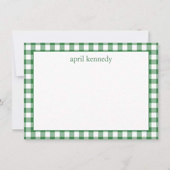 Green Gingham Check Personalised Flat  Card (Front)