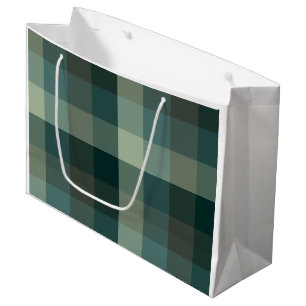 Green Gingham Check Plaid Design  Large Gift Bag