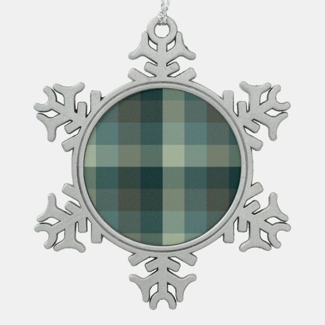 Green Gingham Check Plaid Design  Snowflake Pewter Christmas Ornament (Front)