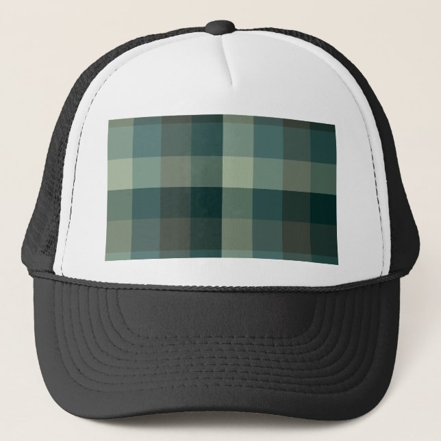 Green Gingham Check Plaid Design  Trucker Hat (Front)