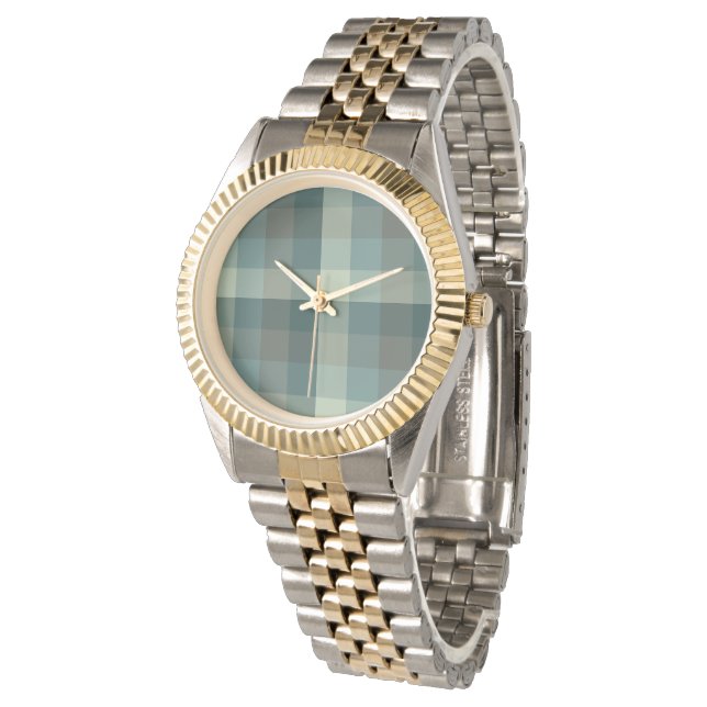 Green Gingham Check Plaid Design  Watch (Angled)