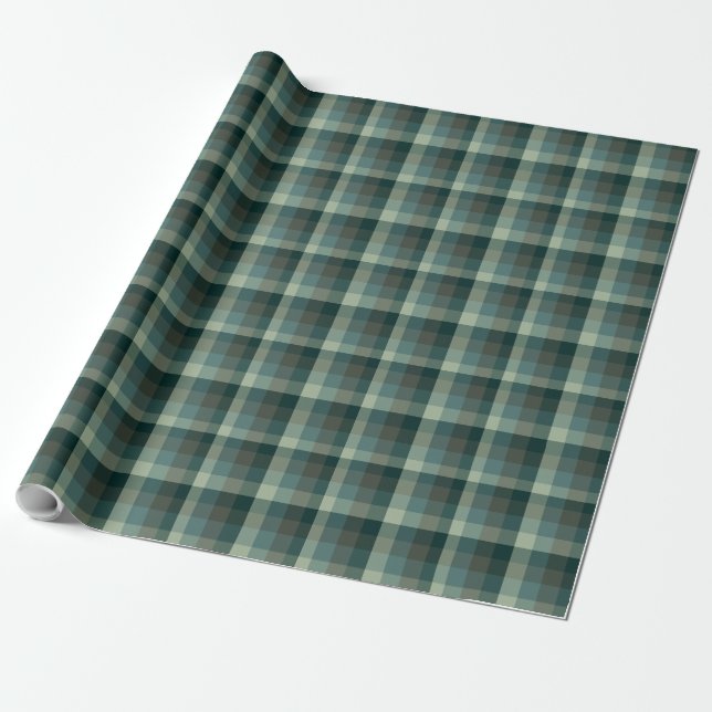 Green Gingham Check Plaid Design  Wrapping Paper (Unrolled)