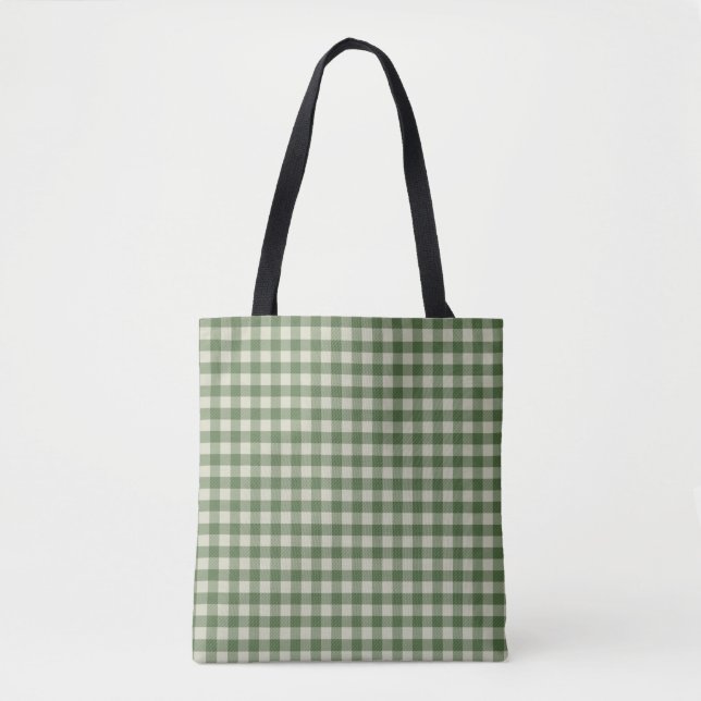 Green Gingham Check Tote Bag (Front)