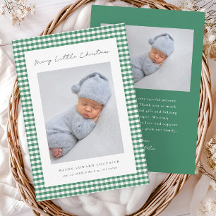 Green Gingham Christmas Baby Thank You Card